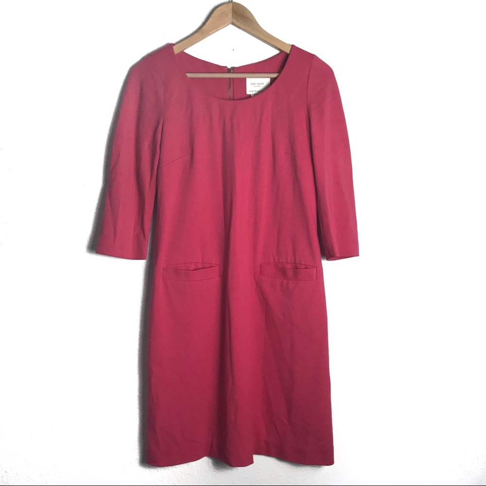 KATE SPADE Coral Pink Shift Mini Dress Size XS Short Sleeve Pockets
